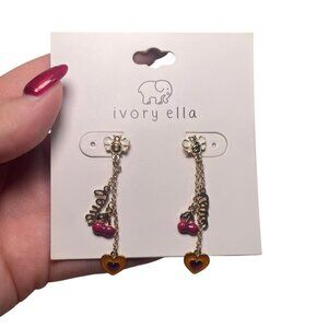 Ivory Ella NWT Bumble Bee Love Script Cherry Heart Dangle Earrings